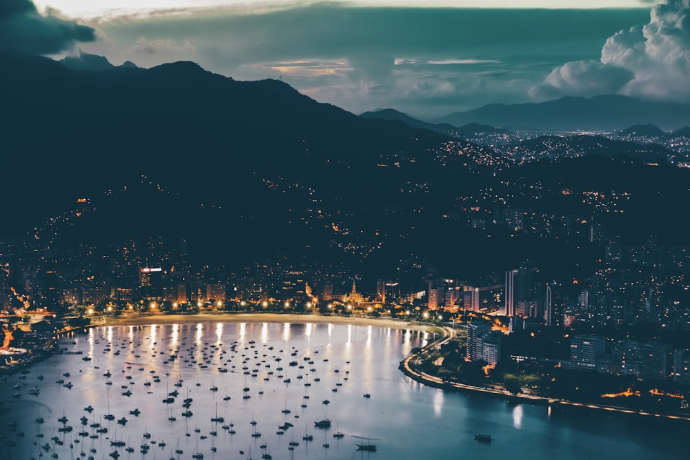 aerial view of buildings and seashore