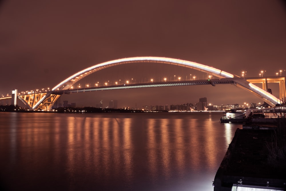 suspension bridge during night time