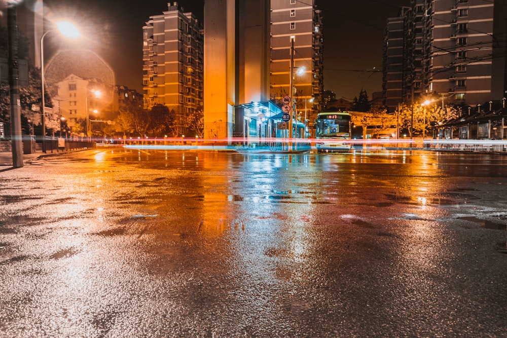 long exposure of road with buildings