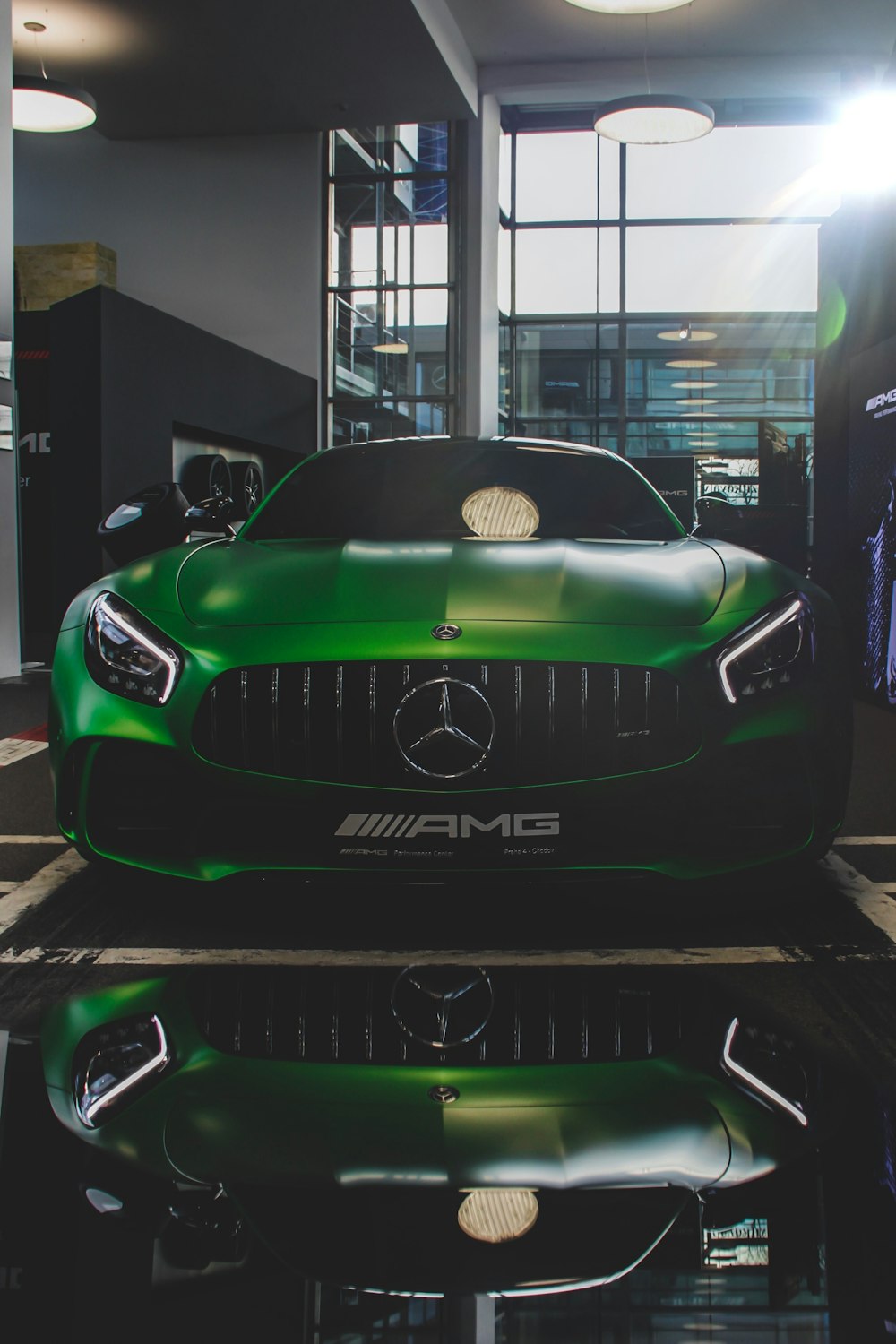 green Mercedes-Benz car