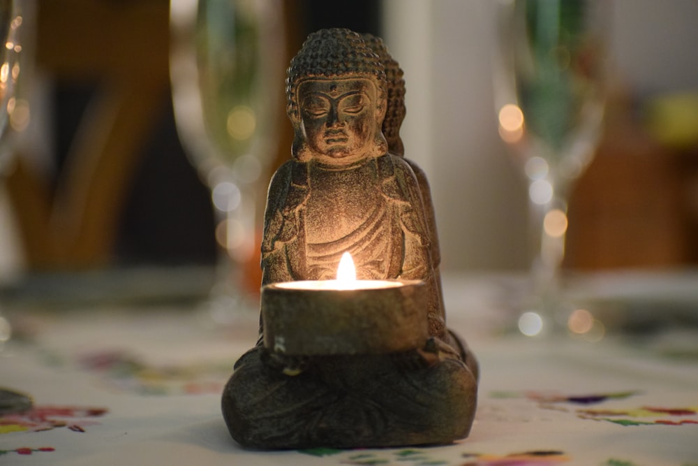 ceramic buddha figurine with light