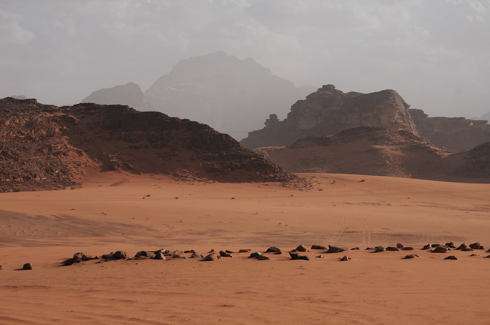 brown desert bounded by hills