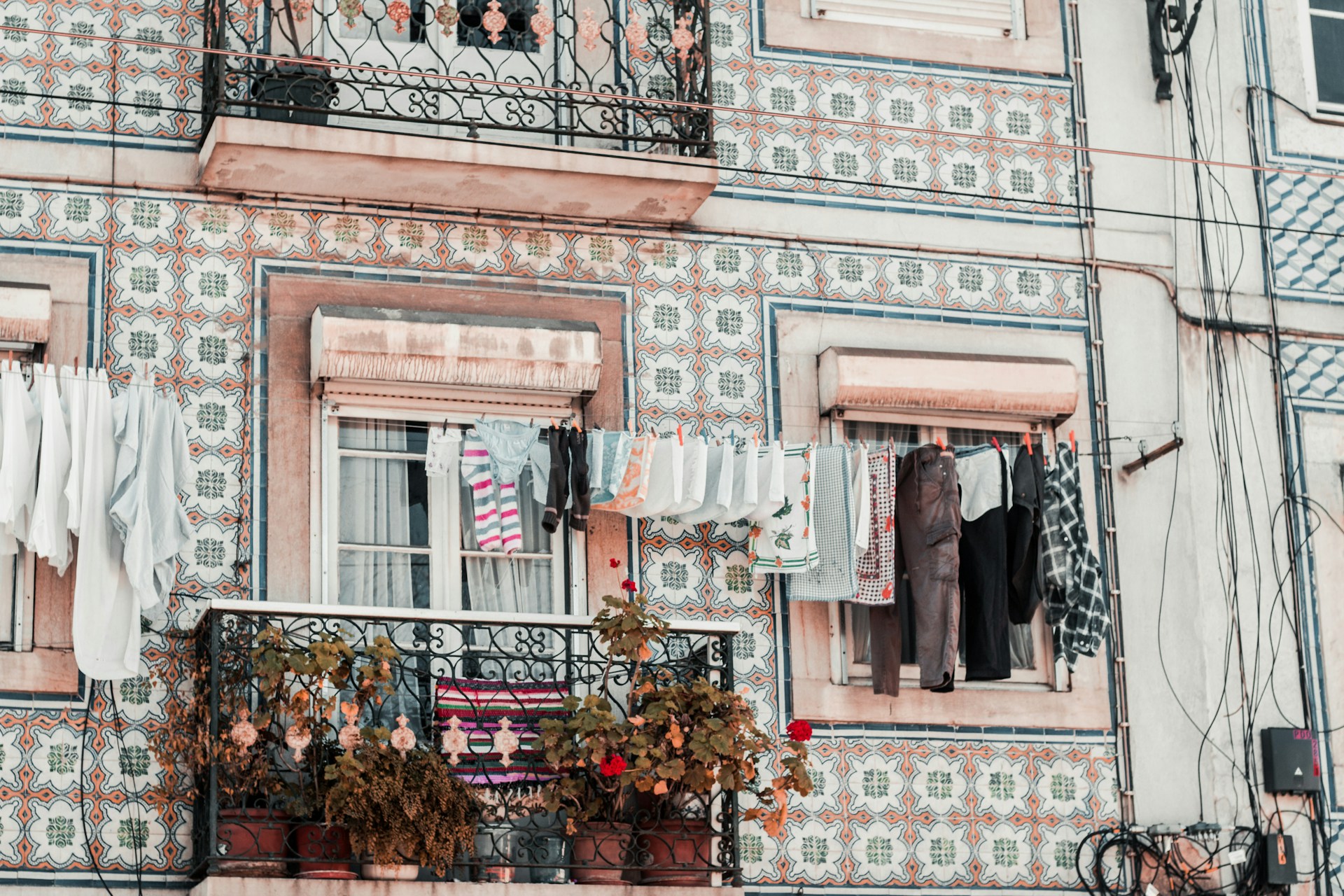 clothes hanging outside of building