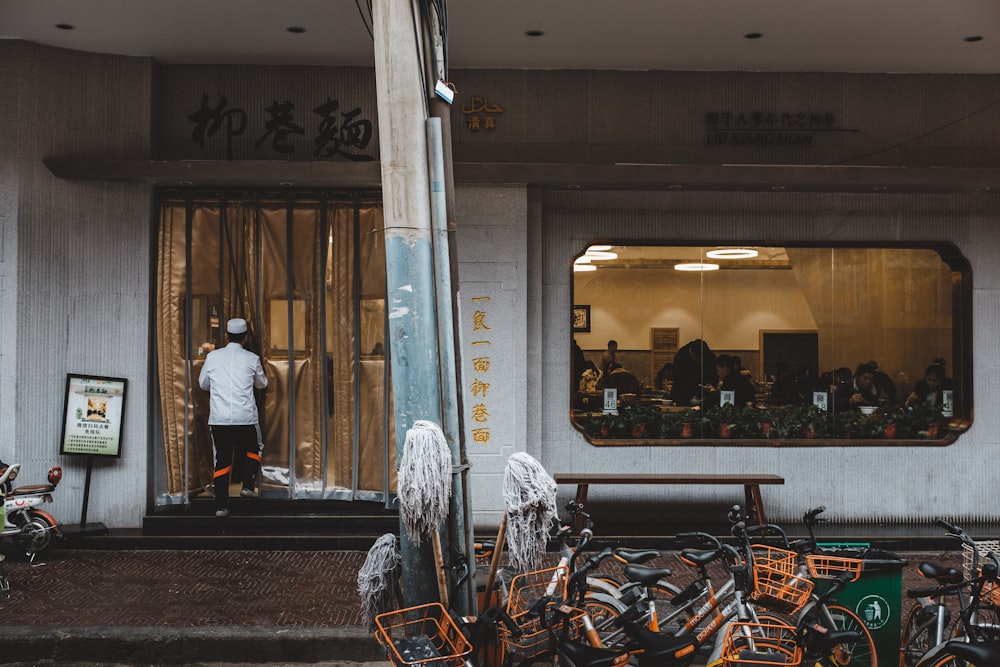 person standing in front of store