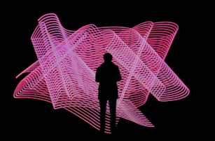 standing person with background of pink illustration