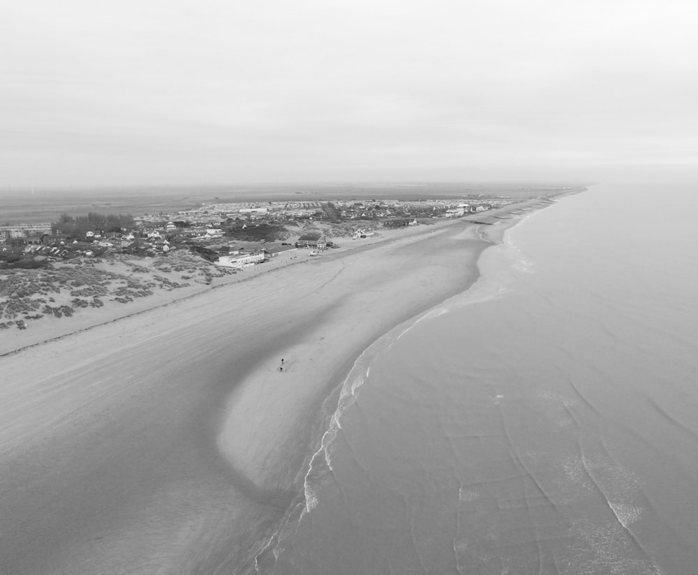 grayscale photo of seashore during daytime