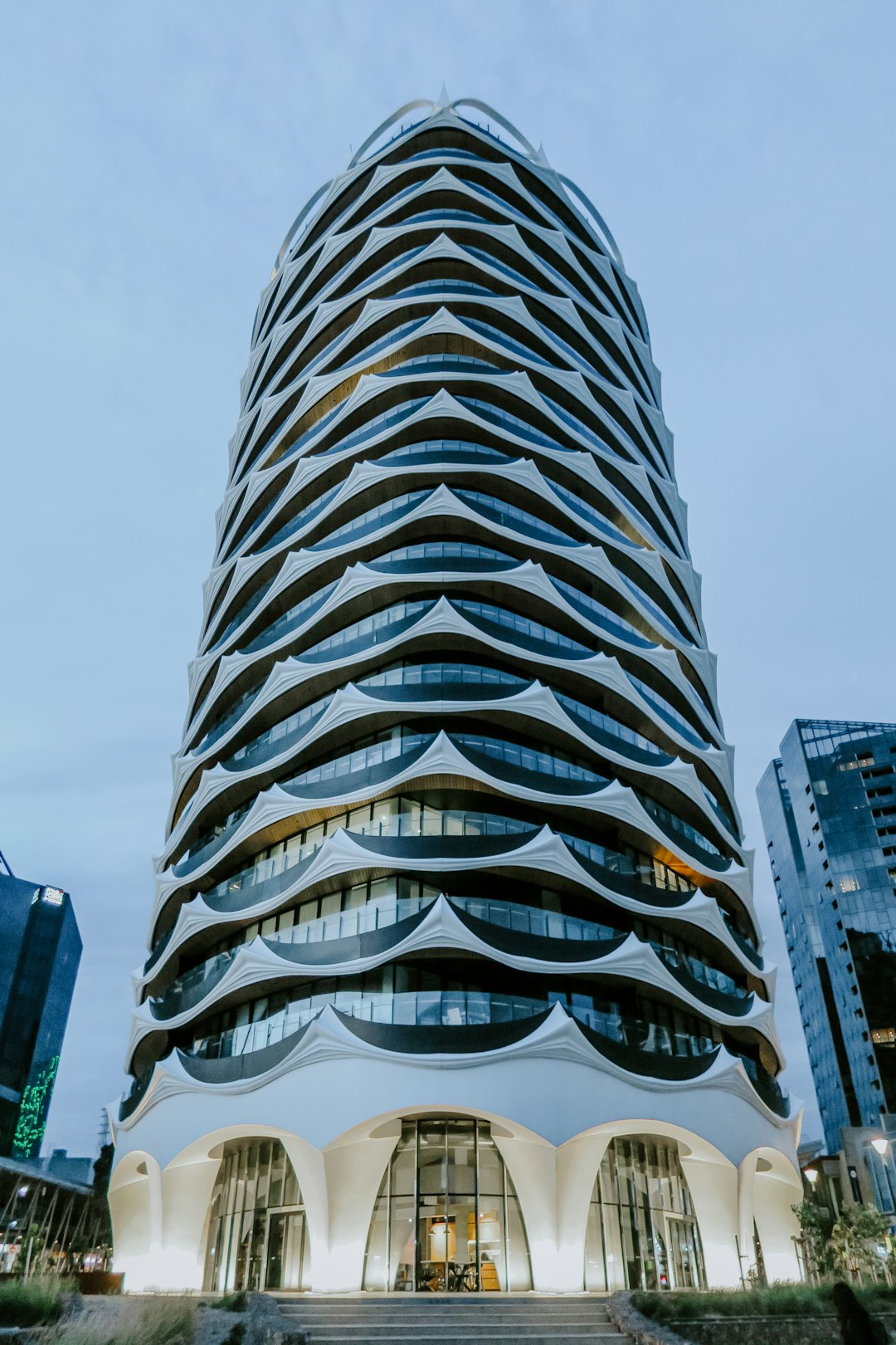 low angle photography of curtain building