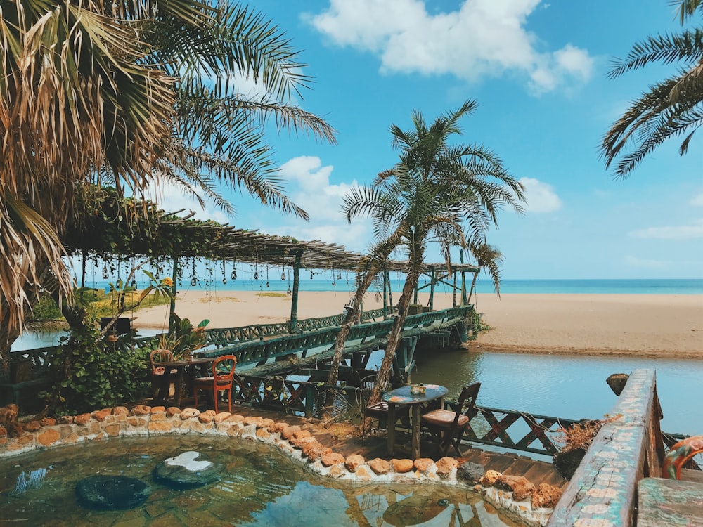 swimming pool beside dock and sea in nature photography