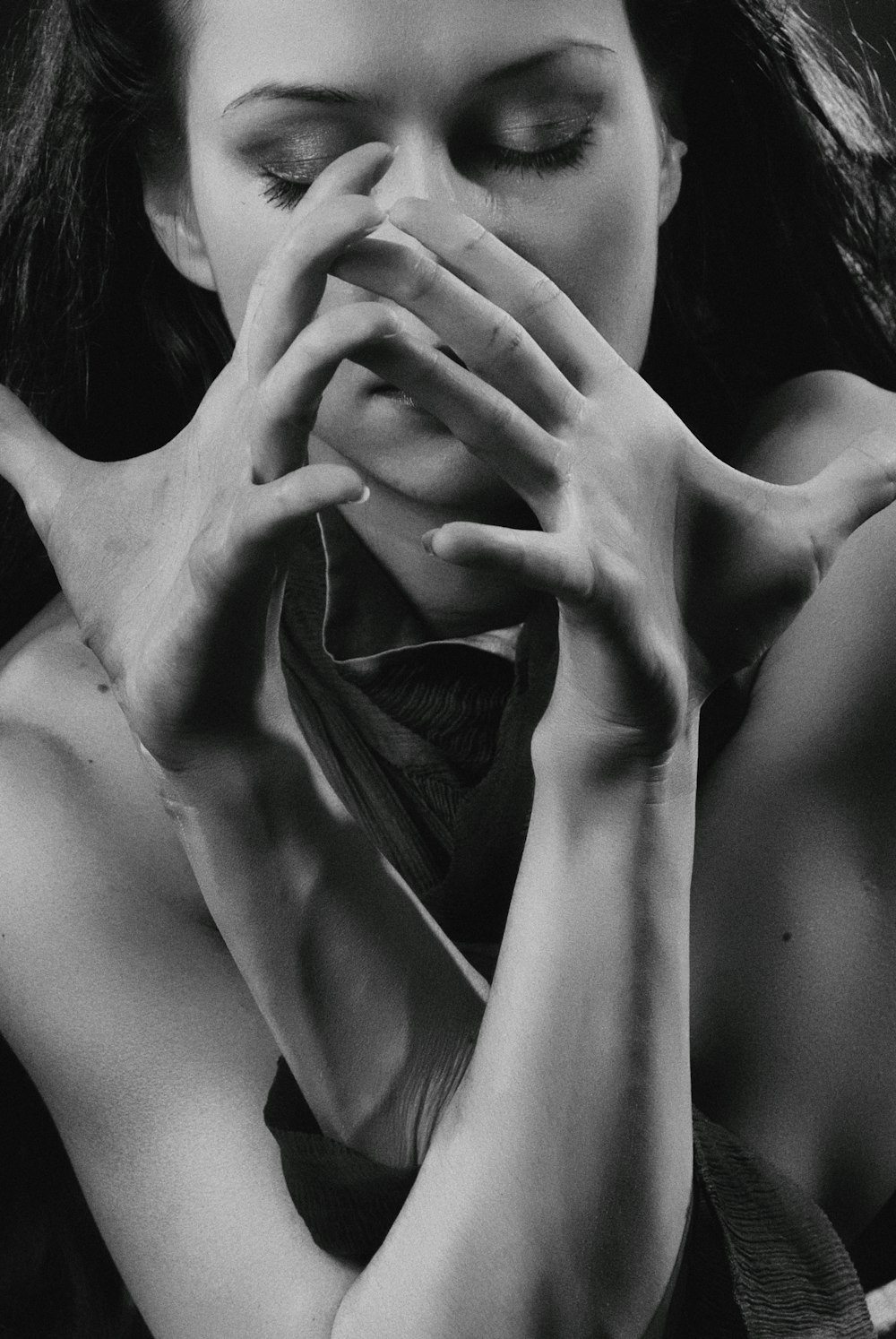 grayscale photography of woman