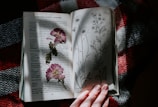 pink flowers in book