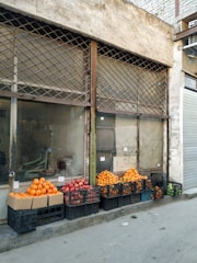 Stacks of fresh fruits, vegetables, and dry nuts ready for export packaging.