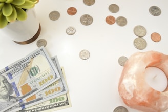 silver round coins on white table