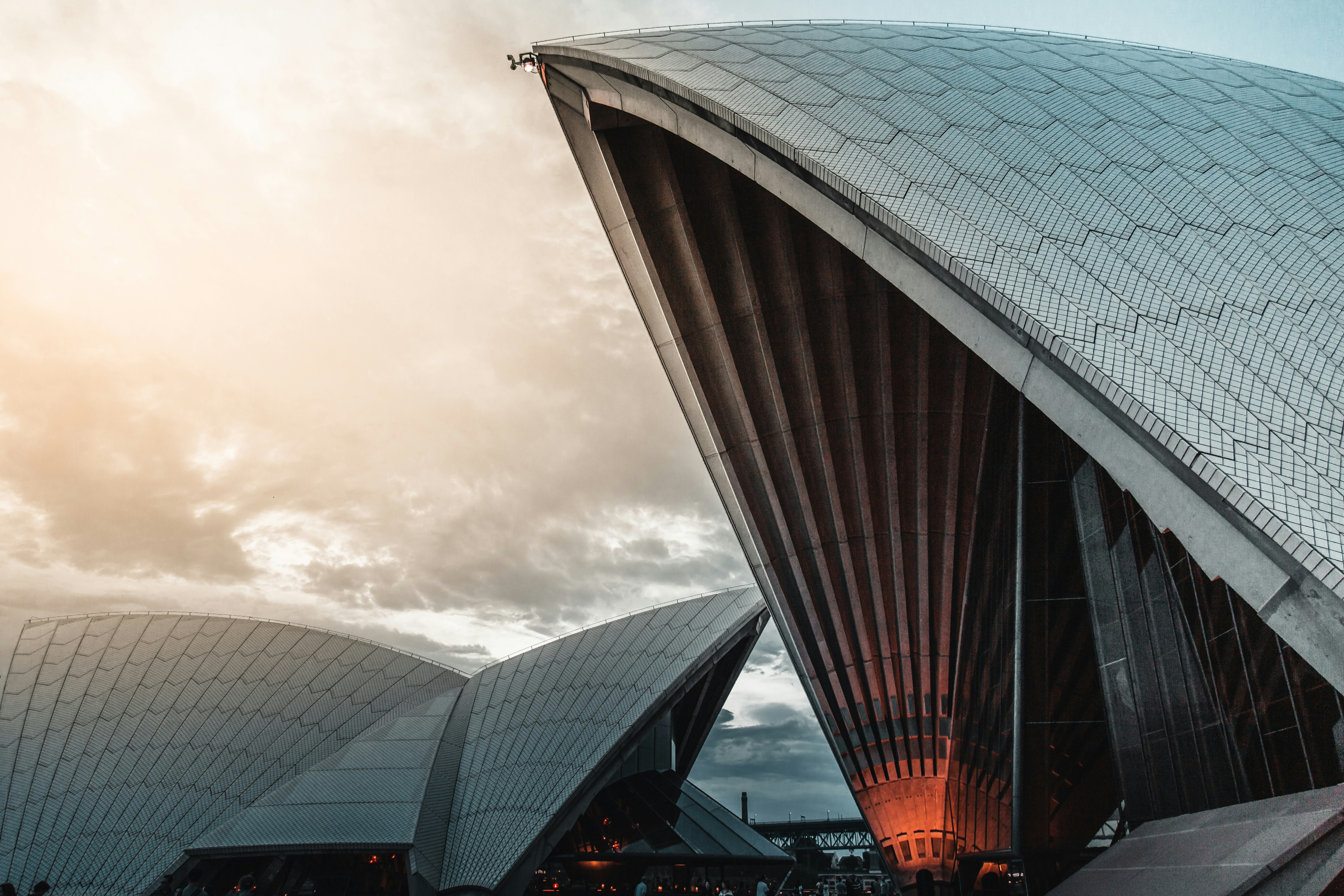 Sydney Opera under white clouds
