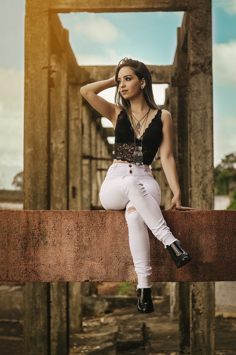 woman sitting with crossed legs