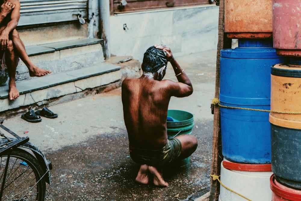 man taking a bath