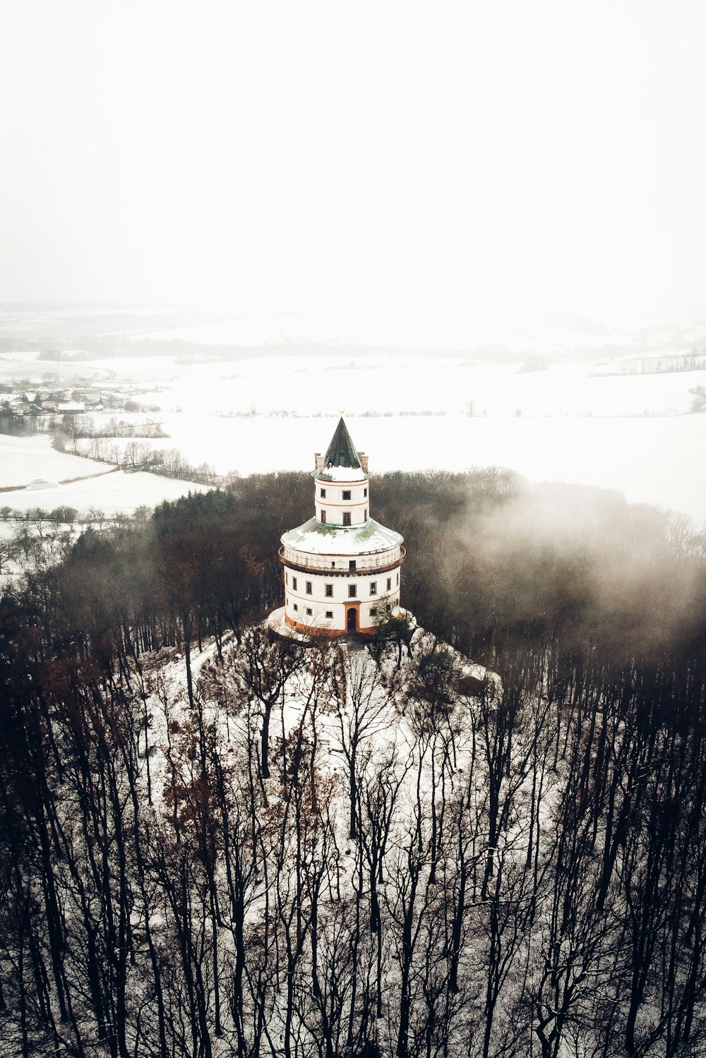 birdseye view of white concrete building