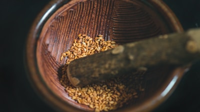 close up photo of brown seed inside bowl
