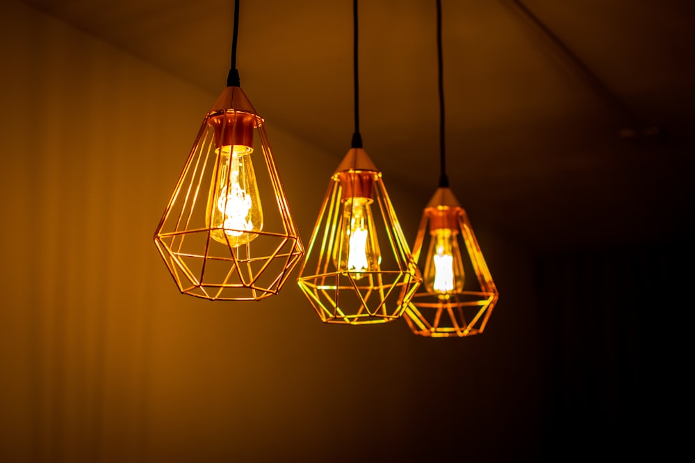 three Edison pendant lamps