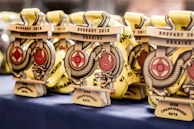 Close-up of medals and trophies awarded at a recent Schützenkreis 6 Westlausitz event.