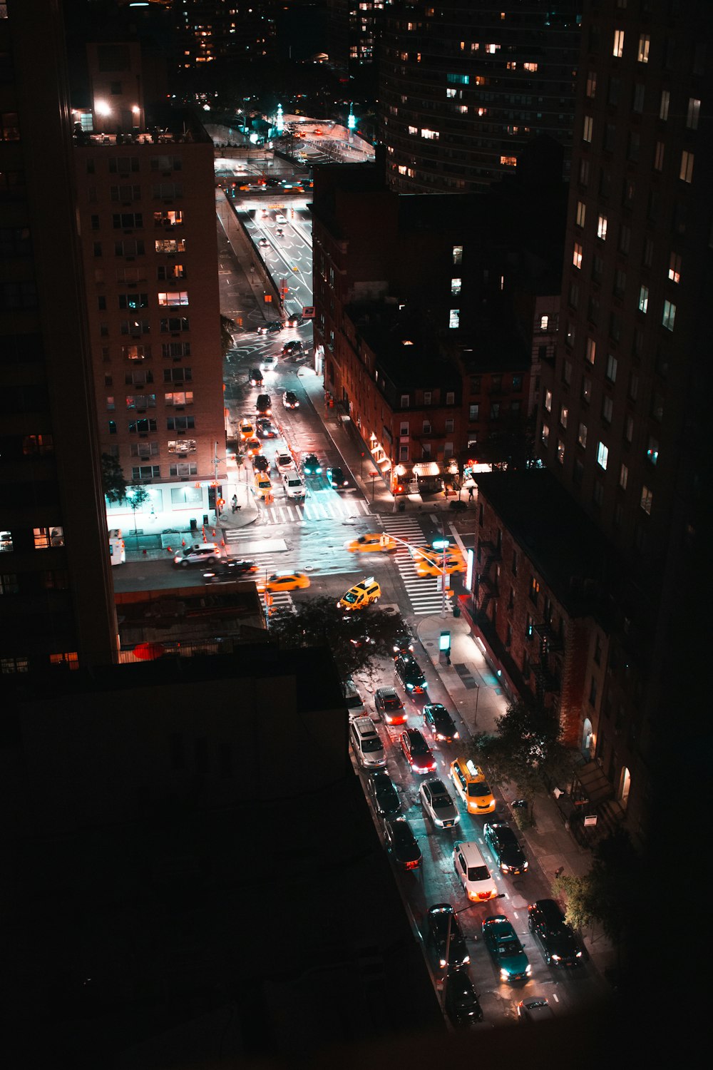 aerial view of busy street