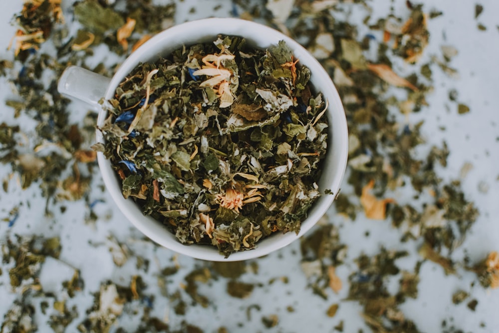 mug full of dried leaves