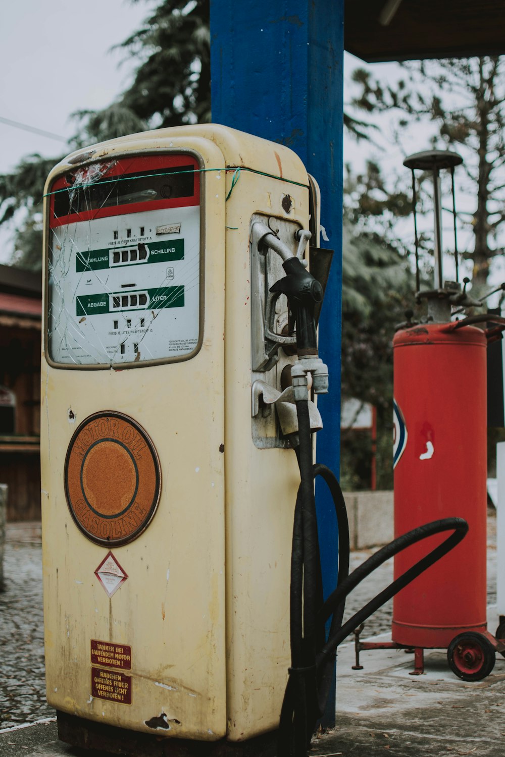 vintage white and black gasoline pump