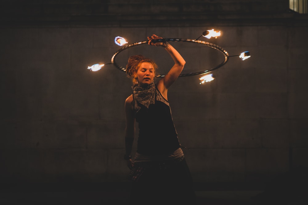 woman performing fire dancing