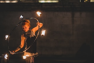 woman playing fire dance