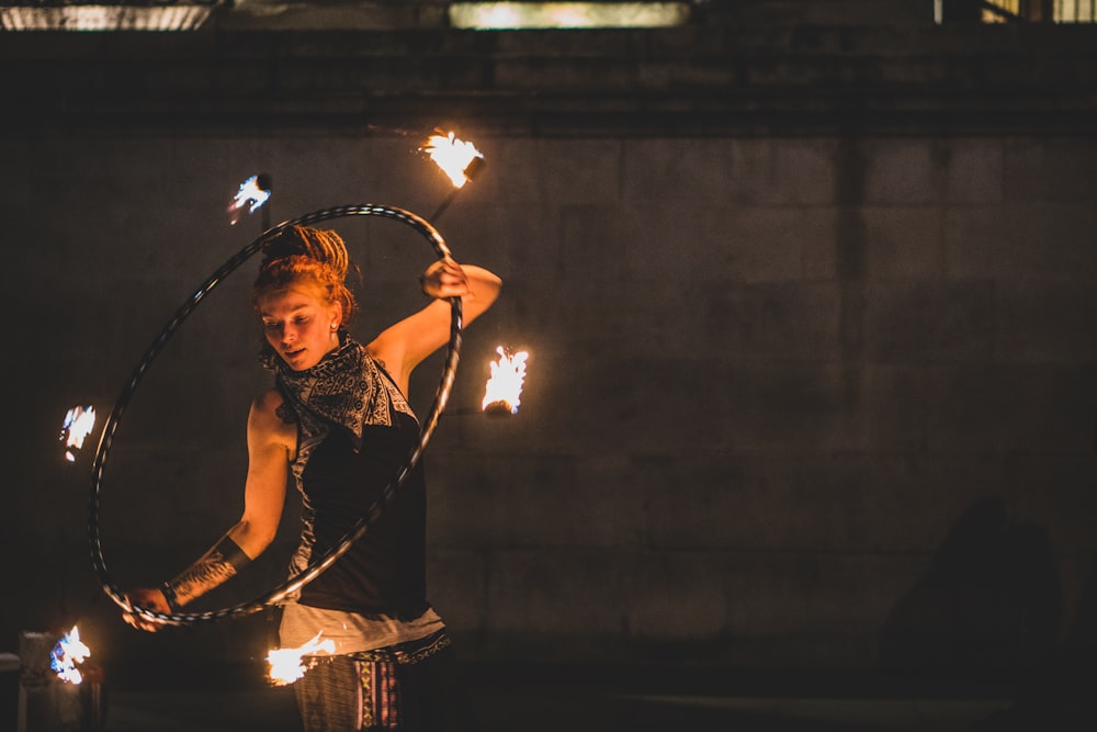 woman playing fire dance