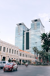 gray and blue concrete building