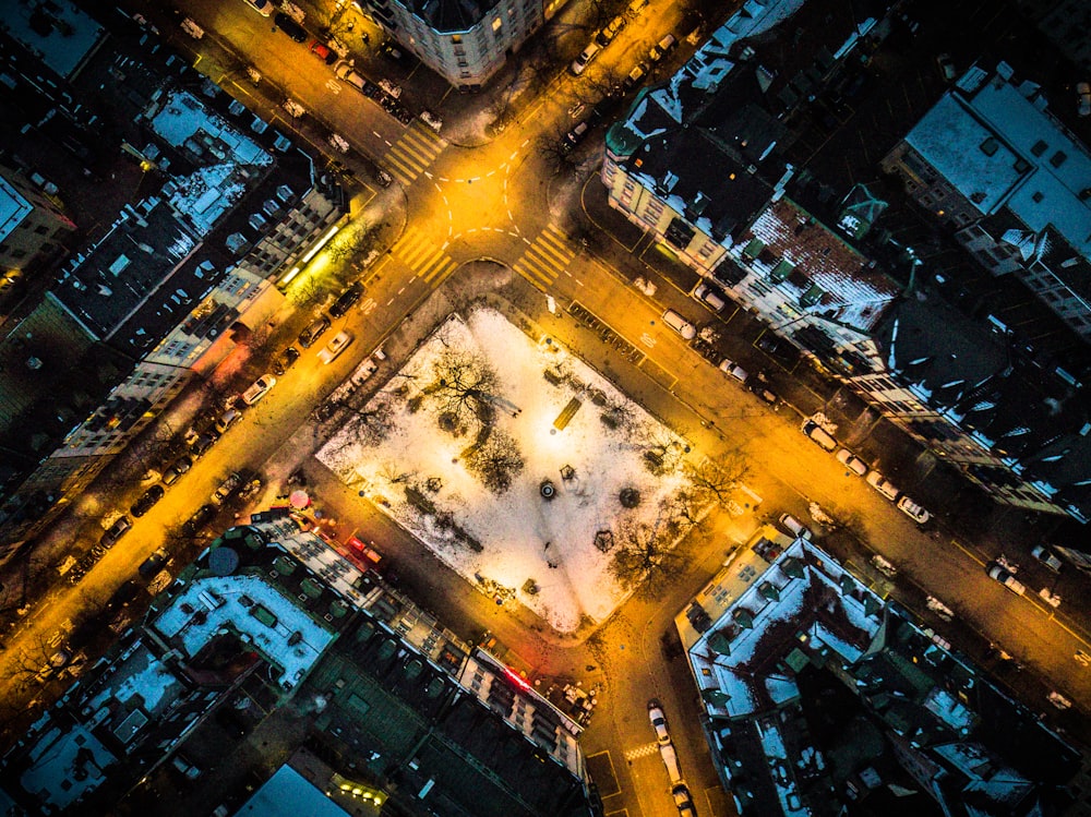 bird's-eye view photography of city with lights at night