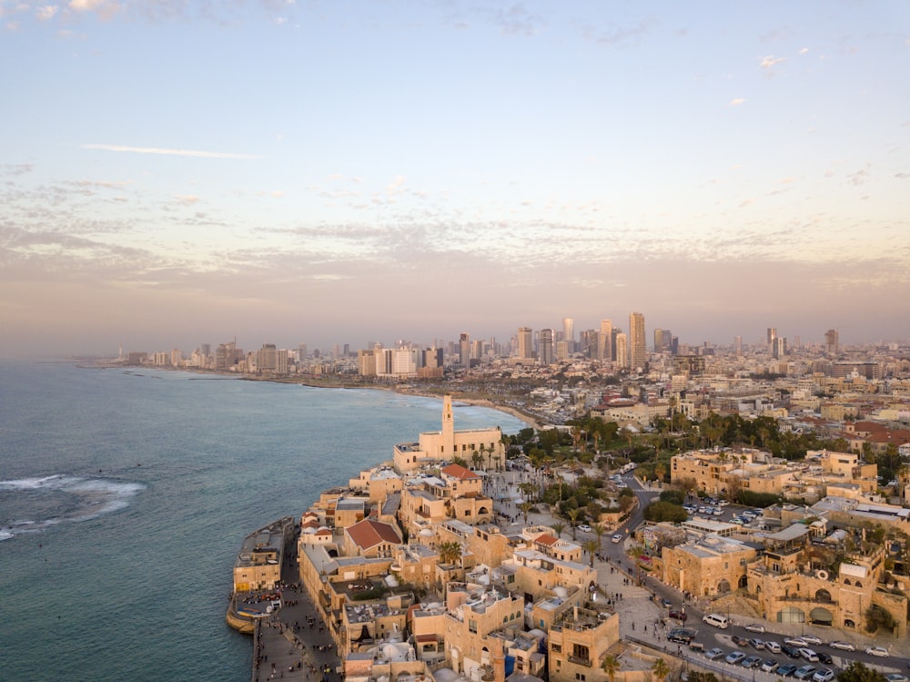 aerial view photography of city beside body of water