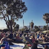 A community meeting in an open park where people discuss democratic ideas.