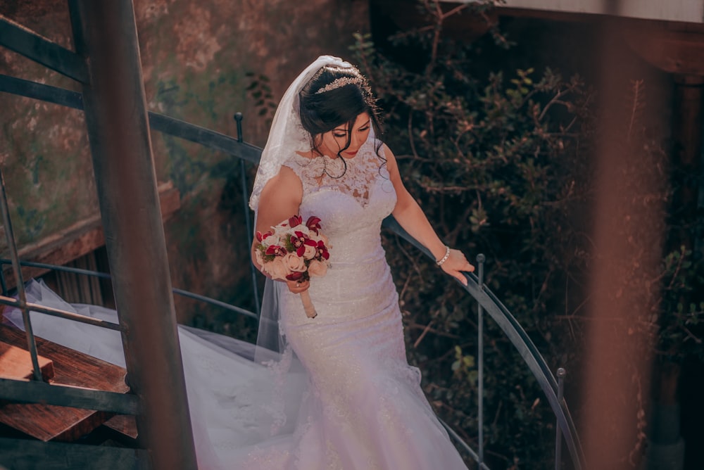 bride walking on stair