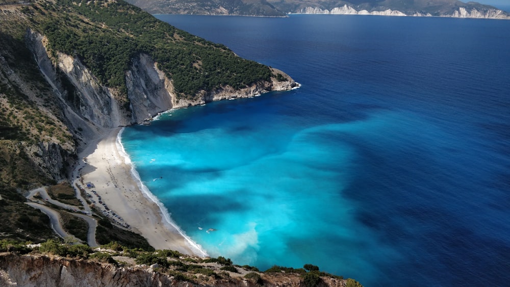 aerial seashore mountain