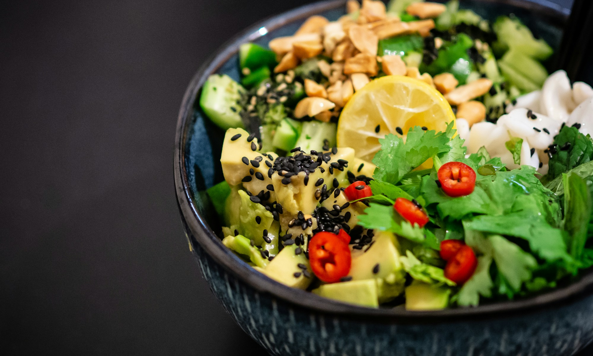 vegetable salad in gray bowl