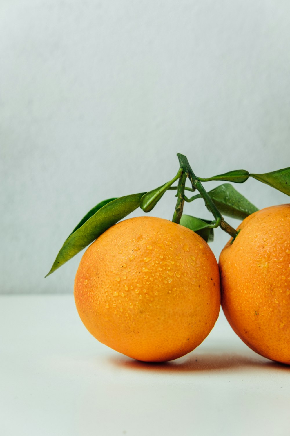 テーブルの上に2つのオレンジ色の果物