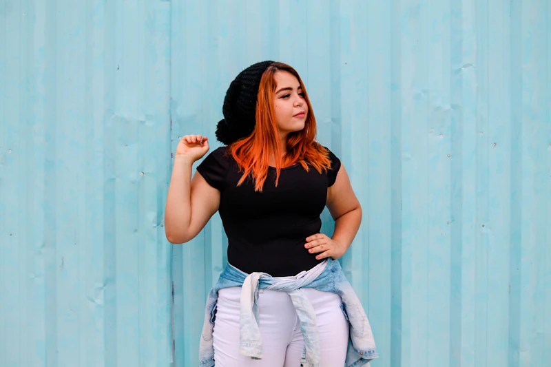 Stylish BBW woman wearing a black top