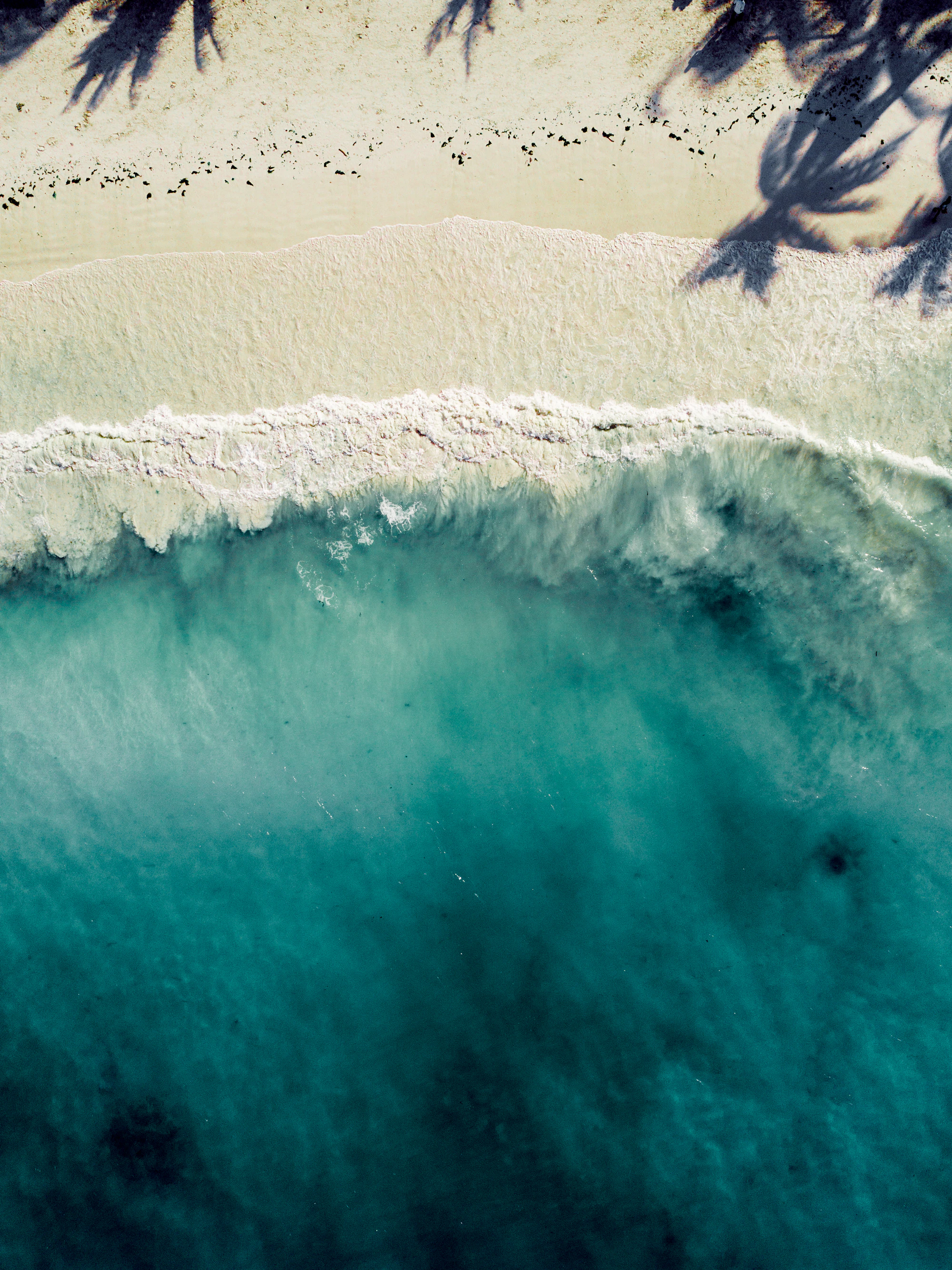 Aerial turquoise Indian Ocean and white sand coastline of Zanzibar