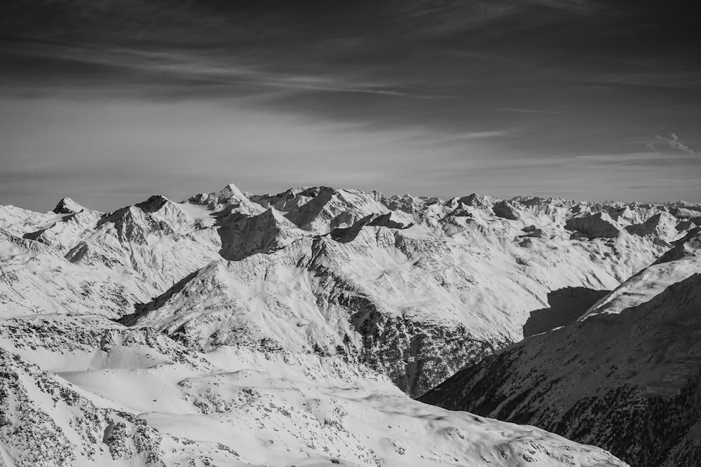 grayscale photo of mountain top