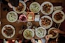 white plates with assorted foods