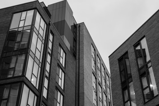 greyscale photography of building