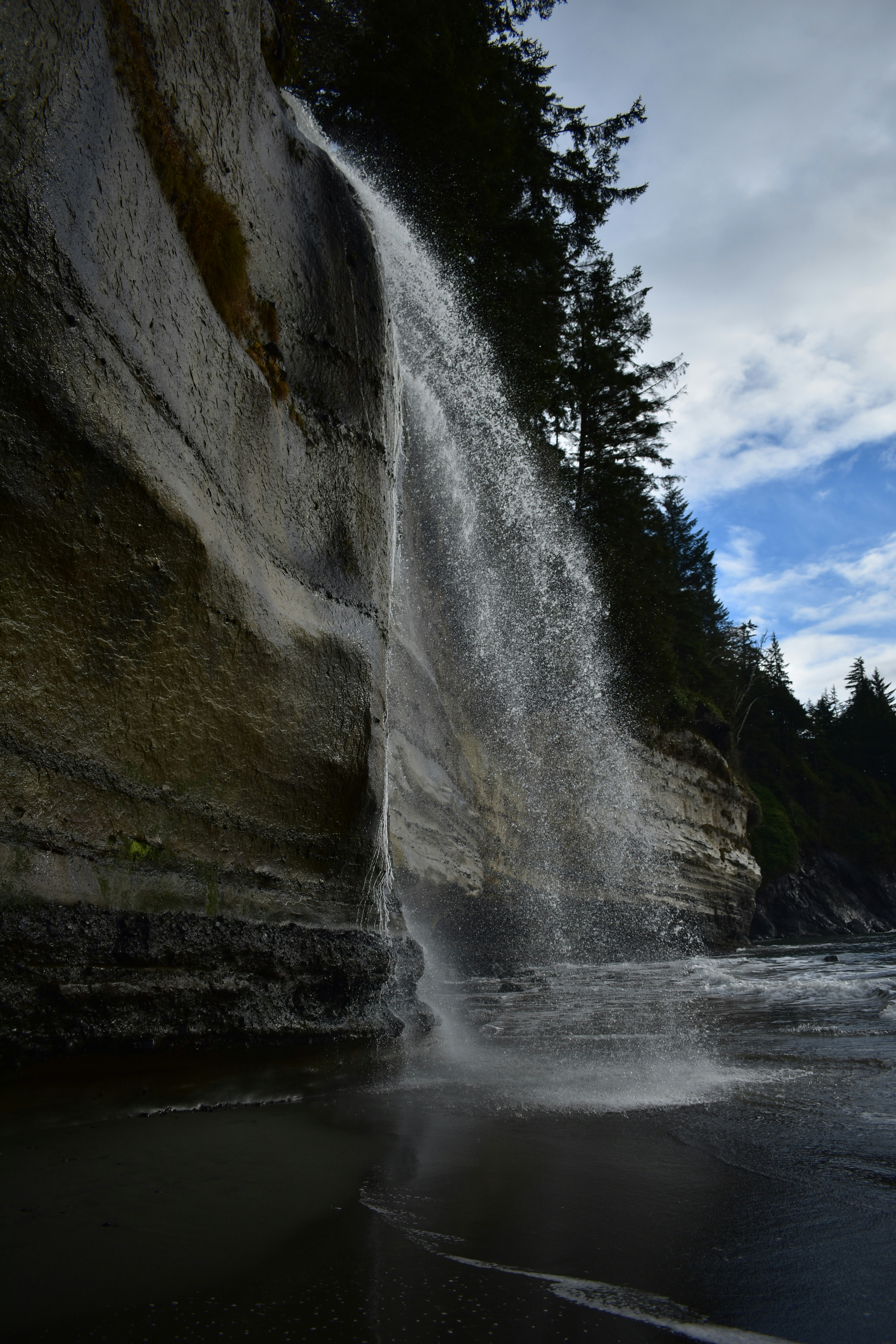 waterfalls across white clouds