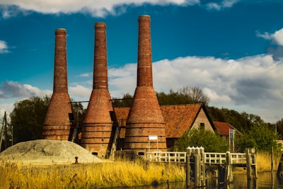 house near factory at rural area farmhouse teams background