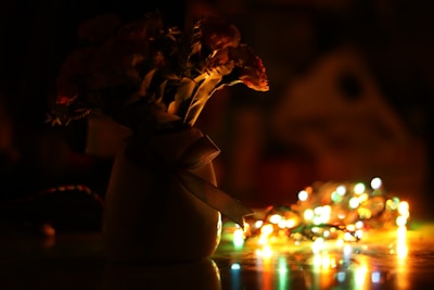 Softly lit room with gentle fairy lights highlighting the sentimental decorations for the celebration.