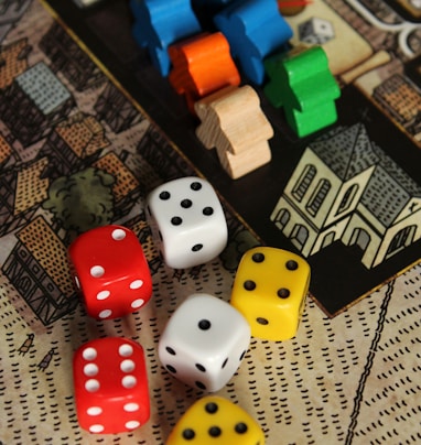 six assorted-color dice