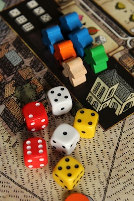 six assorted-color dice