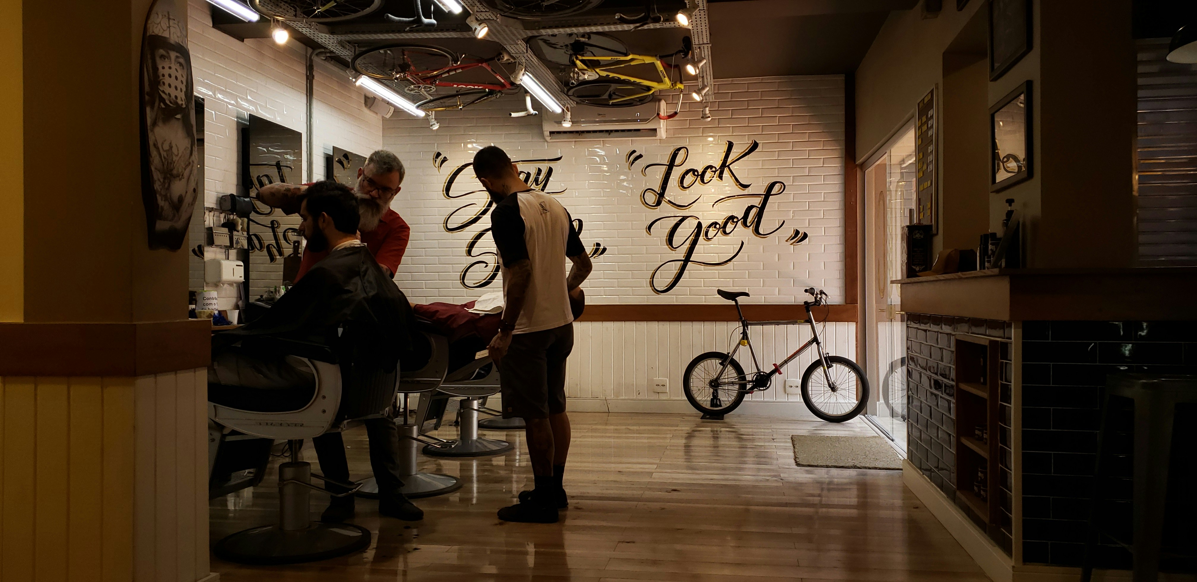 Premium barbershop interior with elegant lighting