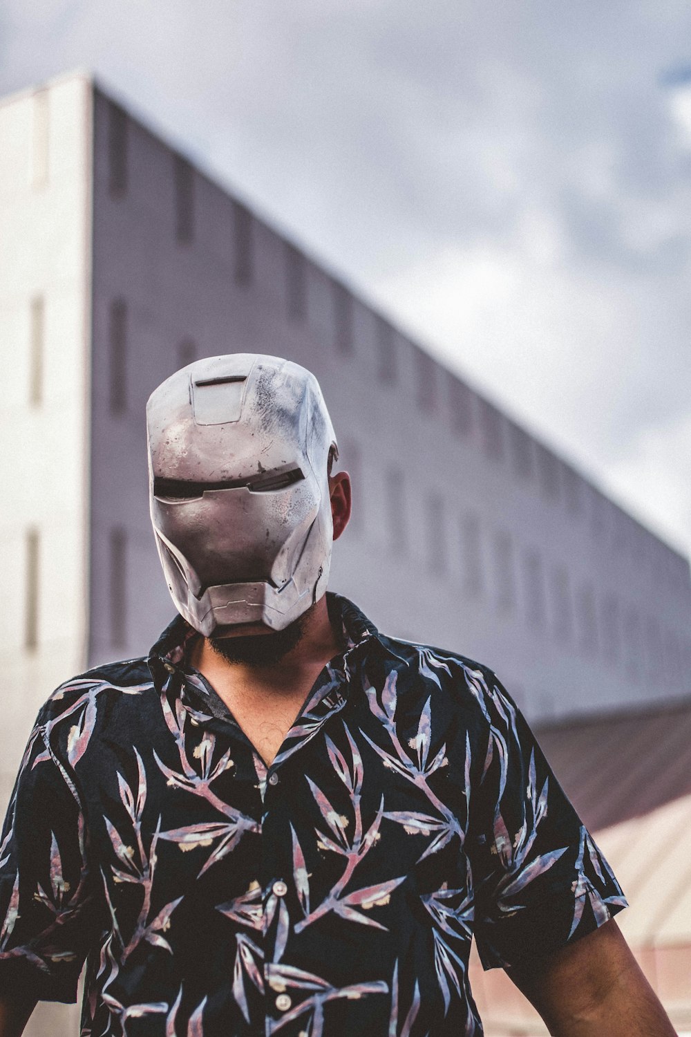 man wearing Ironman mask