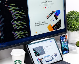 turned-on monitor displaying digital products